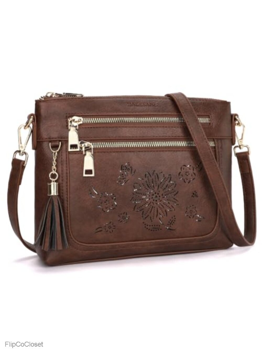 Vegan Leather Crossbody Bag with Tassel Multi Pocket Shoulder Purse